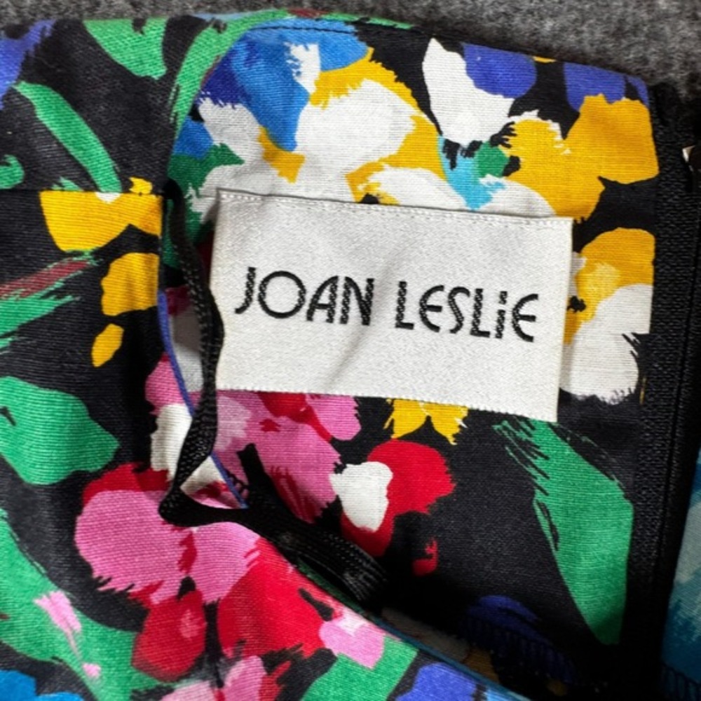 Vintage 80s Colorful Floral Cocktail Dress Size 6 Rhinestone Bow Puff Sleeve - Picture 6 of 13